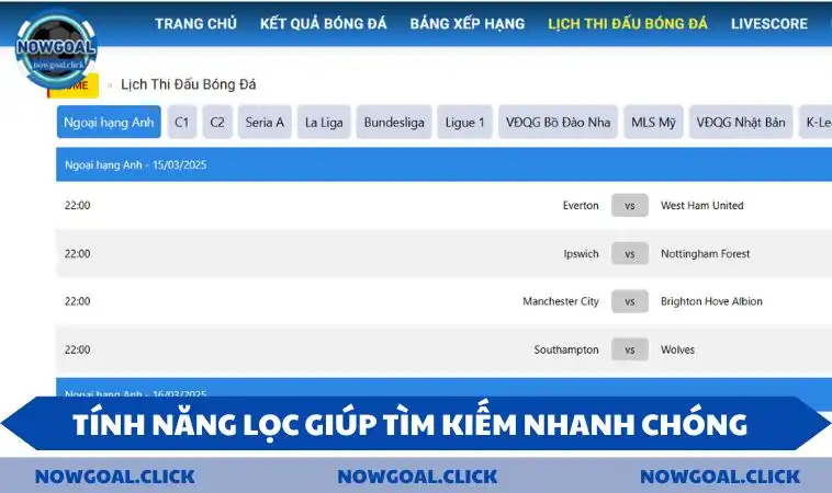 tinh nang loc giup tim kiem nhanh chong Tính năng lọc giúp bạn tìm kiếm lịch thi đấu nhanh chóng
